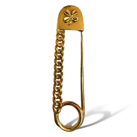 ā¤ļøSOLDā¤ļøCHANELāVintageĀ RAREāGold-toneāFourāLeafāCloverāClothesāPināBrooch - Picture 9 of 16